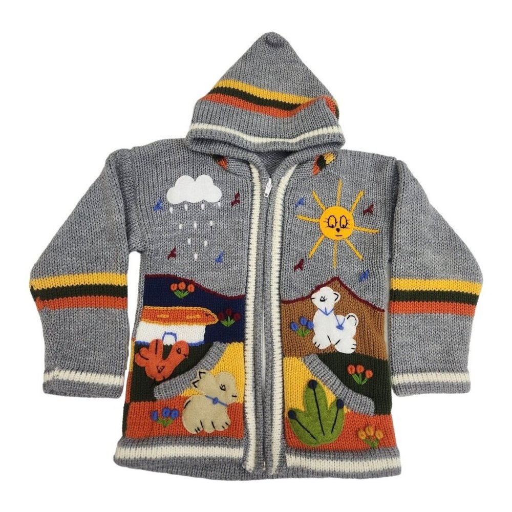 Child Zip-Up Applique Hooded Farm Animals Sweater Sz 18M?